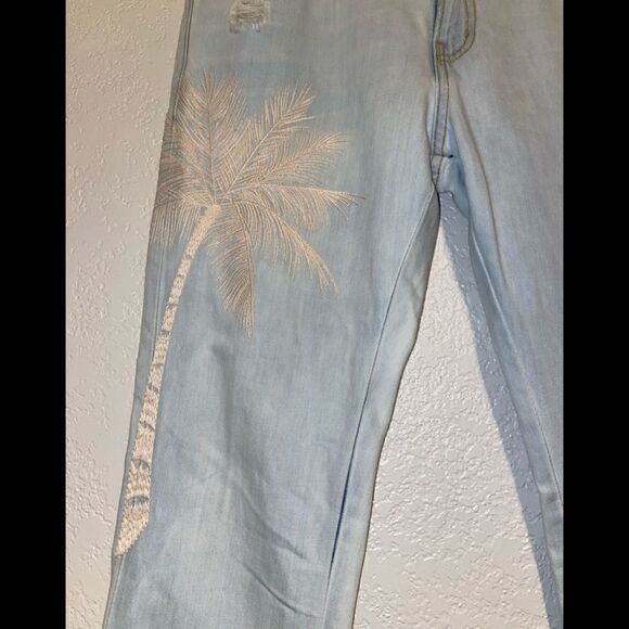 Anthropologie Sandrine Rose Flamingo Palm tree Pattern Ankle Light Wash 24 - Picture 6 of 12